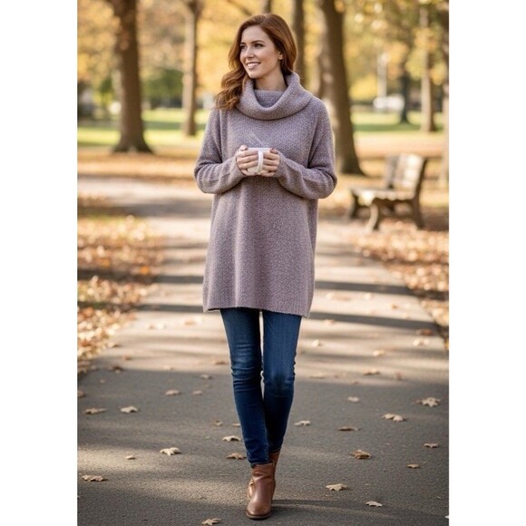 Women’s Cozy Soft Cowl Neck Sweater Relaxed Fit Fall Winter Minimalist Casual M - Picture 2 of 9